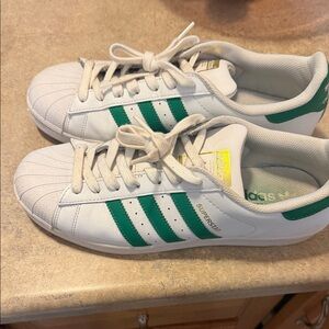 Adidas Superstar White and Green Shoes